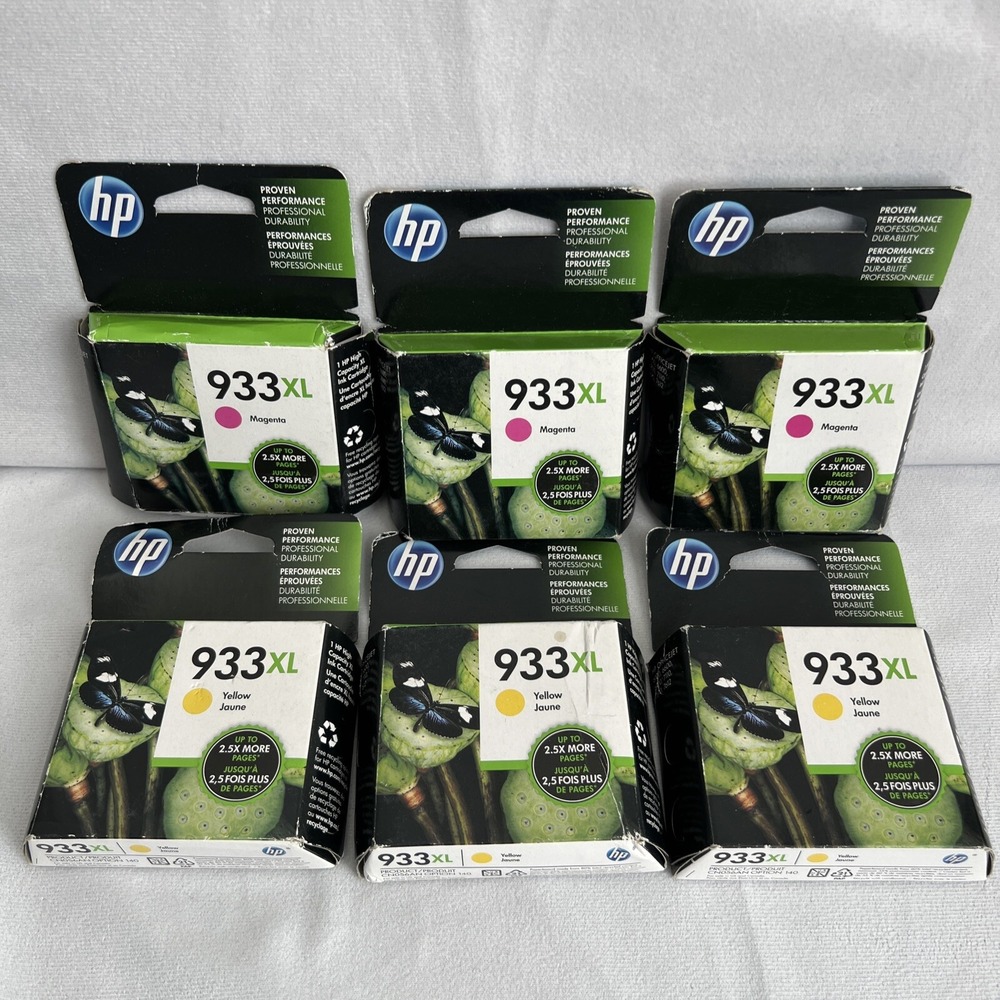HP 933XL Ink Yellow 3 Magenta 3‎ Dated April-May 2018 Lot Of 6